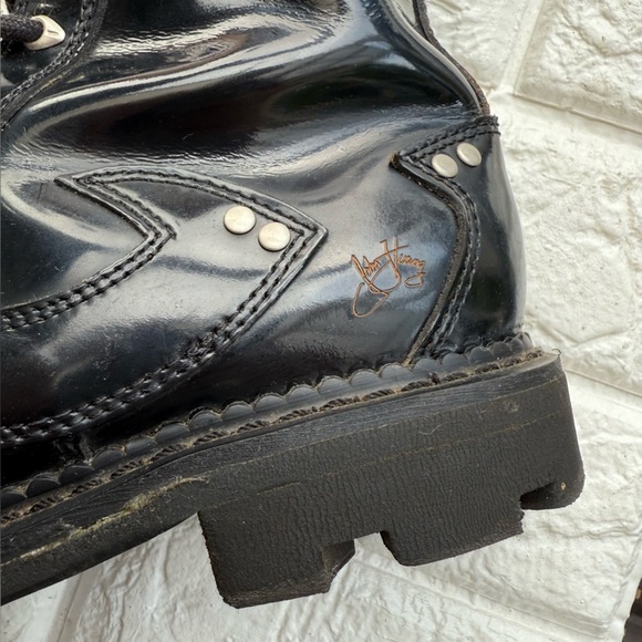 John Fluevog Tall Angels Bill Black Patent leather 12 Eye Combat Boots - Picture 3 of 14